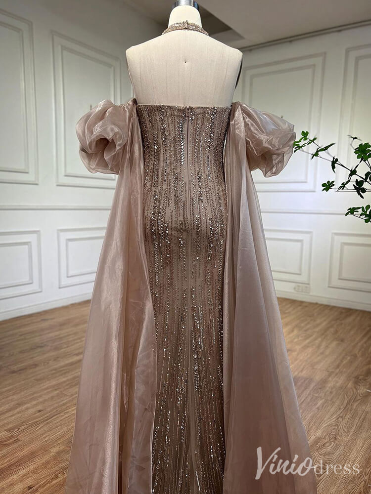 Strapless Beaded Mermaid Prom Dresses Removable Puffed Sleeve Pageant Dress 20221-Evening Dresses 2025 -Viniodress-Lavender-US 2-