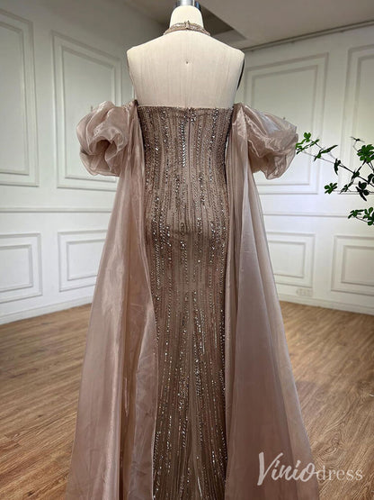 Strapless Beaded Mermaid Prom Dresses Removable Puffed Sleeve Pageant Dress 20221-Evening Dresses 2025 -Viniodress-Lavender-US 2-