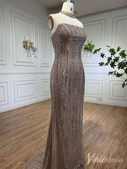 Strapless Beaded Mermaid Prom Dresses Removable Puffed Sleeve Pageant Dress 20221-Evening Dresses 2025 -Viniodress-Lavender-US 2-