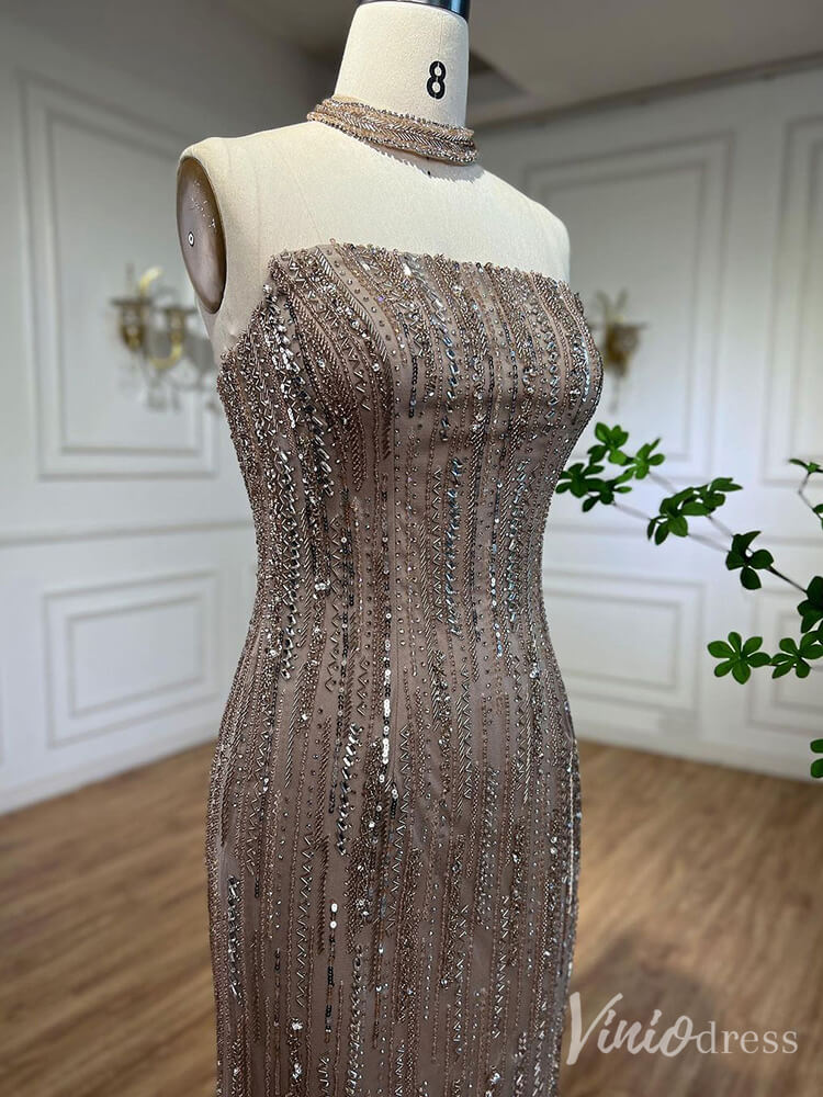 Strapless Beaded Mermaid Prom Dresses Removable Puffed Sleeve Pageant Dress 20221-Evening Dresses 2025 -Viniodress-Lavender-US 2-