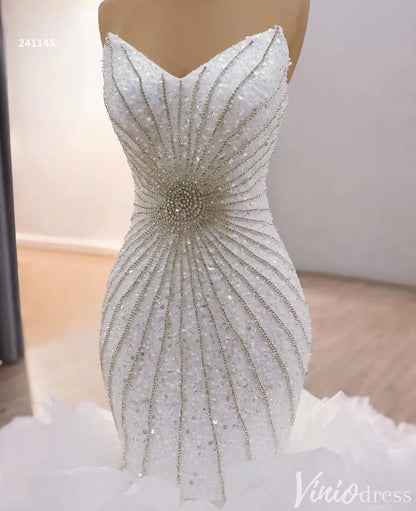 Strapless Beaded Mermaid Wedding Dress with Ruffled Train 241145-Quinceanera Dresses 2025 -Viniodress-White-Custom Size-