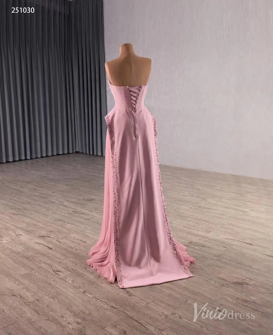 Strapless Beaded Pink Pageant Dress with Overskirt Skirt 251030-Couture Gown 2025 -Viniodress-Pink-Custom Size-
