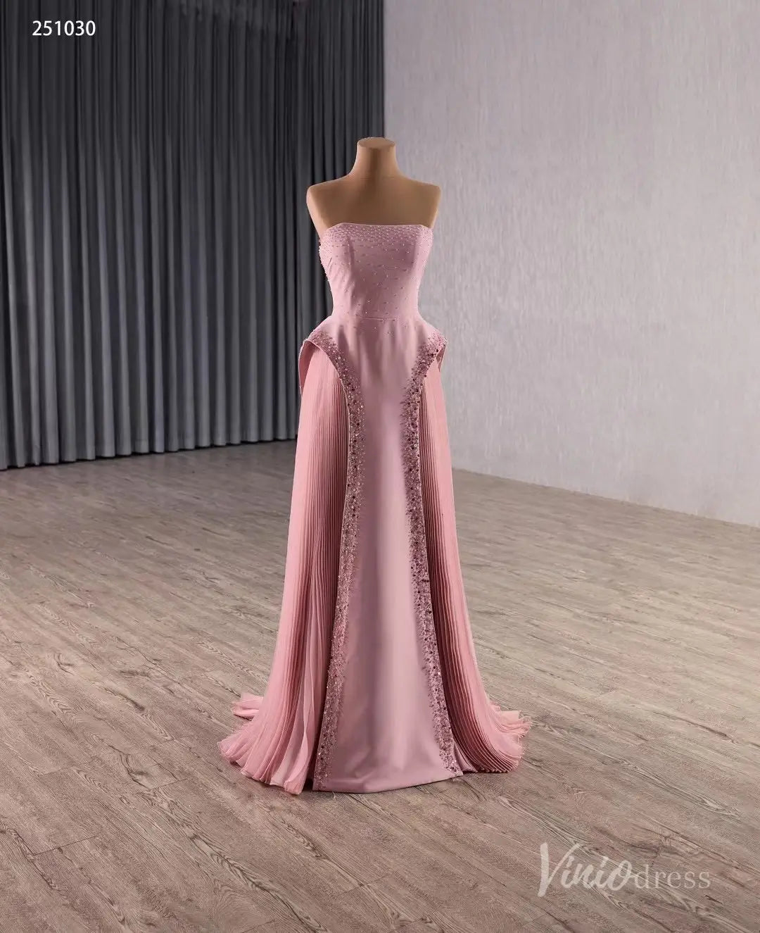 Strapless Beaded Pink Pageant Dress with Overskirt Skirt 251030-Couture Gown 2025 -Viniodress-Pink-Custom Size-