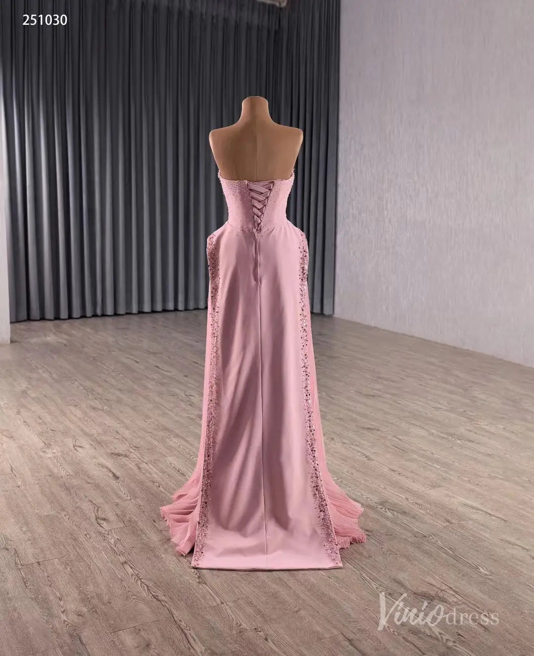 Strapless Beaded Pink Pageant Dress with Overskirt Skirt 251030-Couture Gown 2025 -Viniodress-Pink-Custom Size-