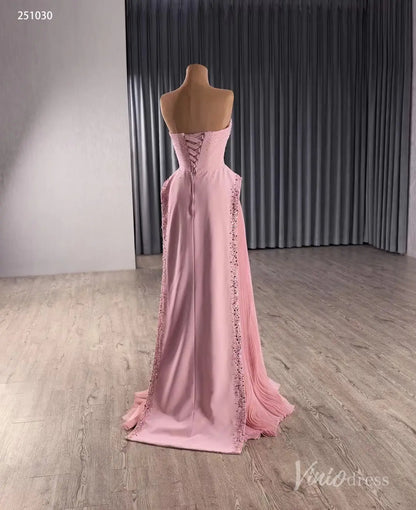 Strapless Beaded Pink Pageant Dress with Overskirt Skirt 251030-Couture Gown 2025 -Viniodress-Pink-Custom Size-