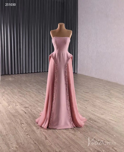 Strapless Beaded Pink Pageant Dress with Overskirt Skirt 251030-Couture Gown 2025 -Viniodress-Pink-Custom Size-