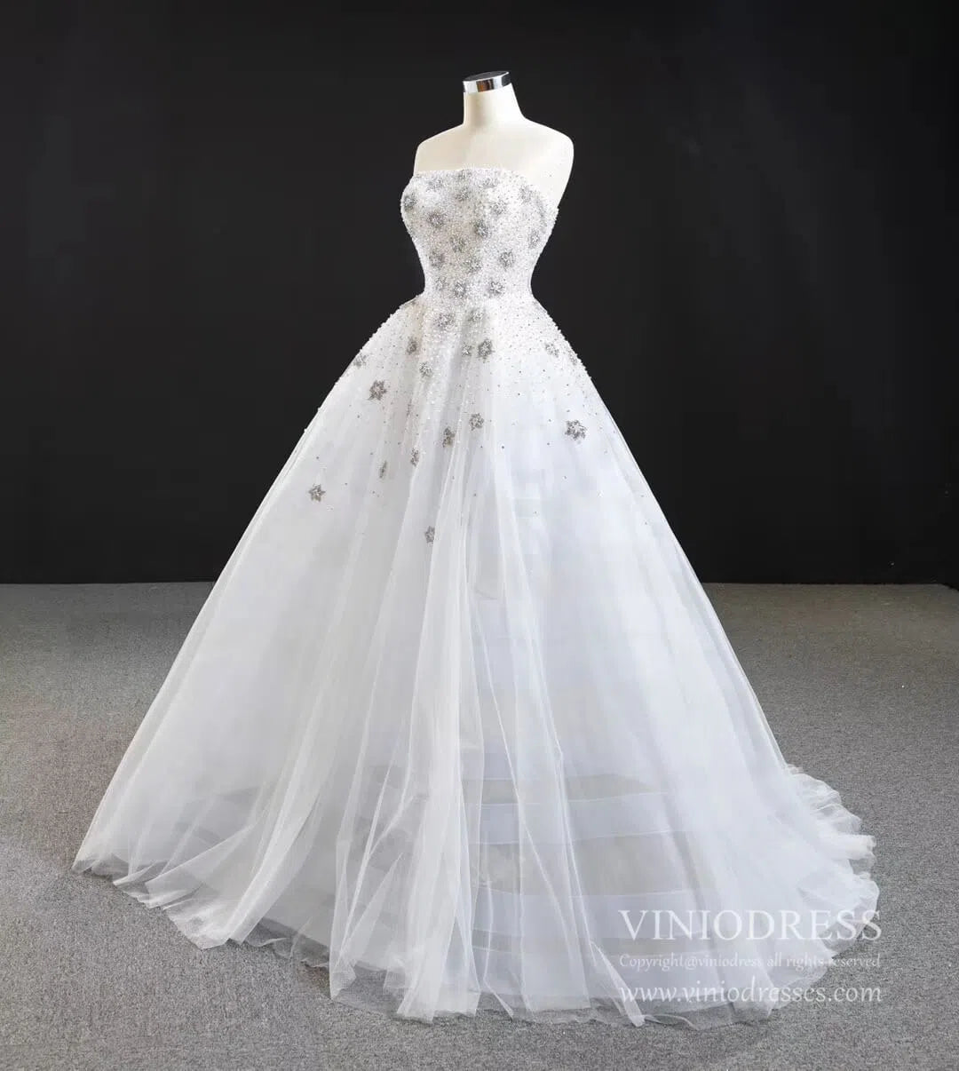 Strapless Beaded Wedding Dresses See Through A-line Bridal Dress VW1760-wedding dresses-Viniodress-Viniodress