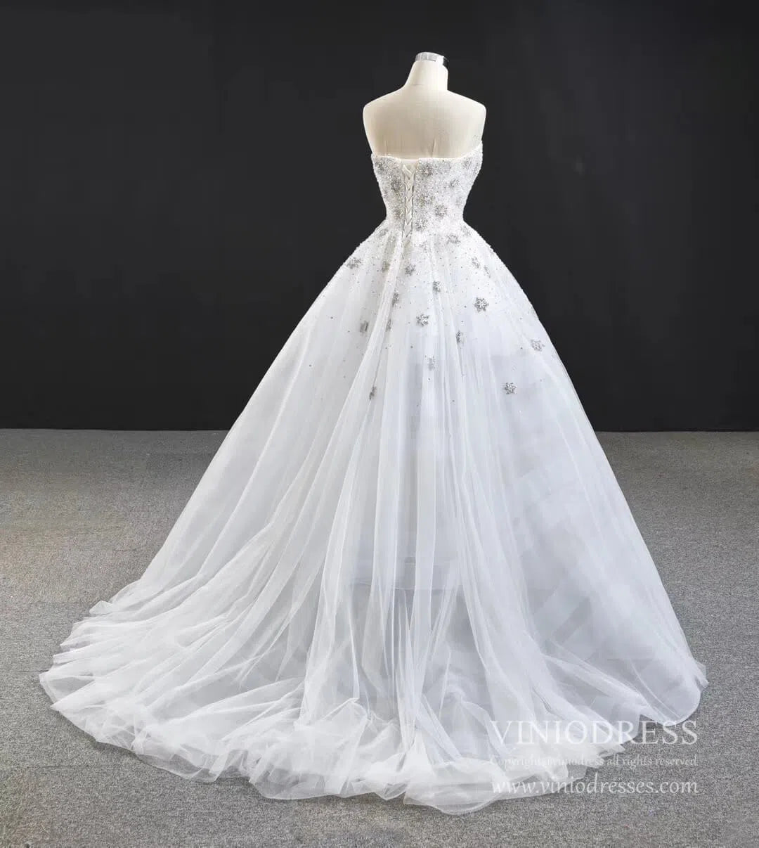 Strapless Beaded Wedding Dresses See Through A-line Bridal Dress VW1760-wedding dresses-Viniodress-Viniodress