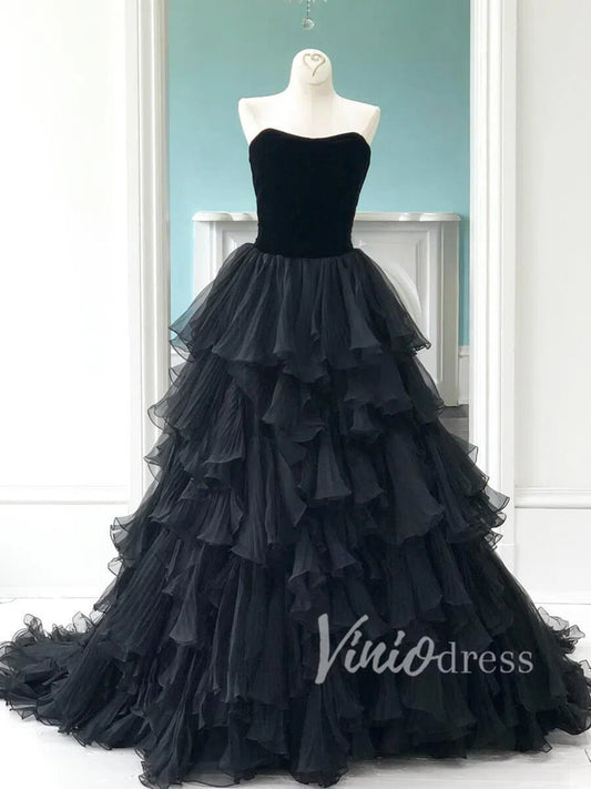 Strapless Black Ball Gown Prom Dresses FD1498-prom dresses 2025 -Viniodress-Black-Custom Size-