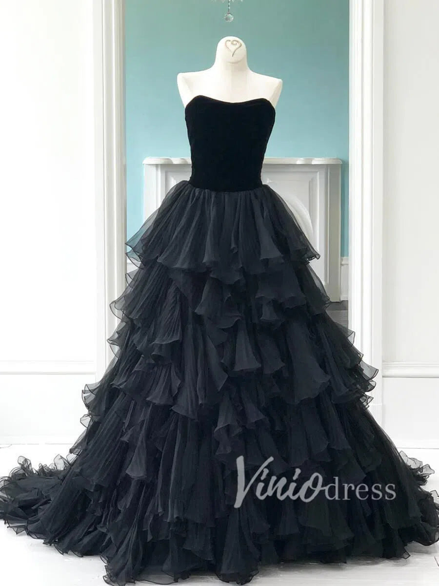 Prom Dress 2025 Strapless Black Ball Gown Prom Dresses FD1498-unique prom dresses-Black-Custom Size-Viniodress