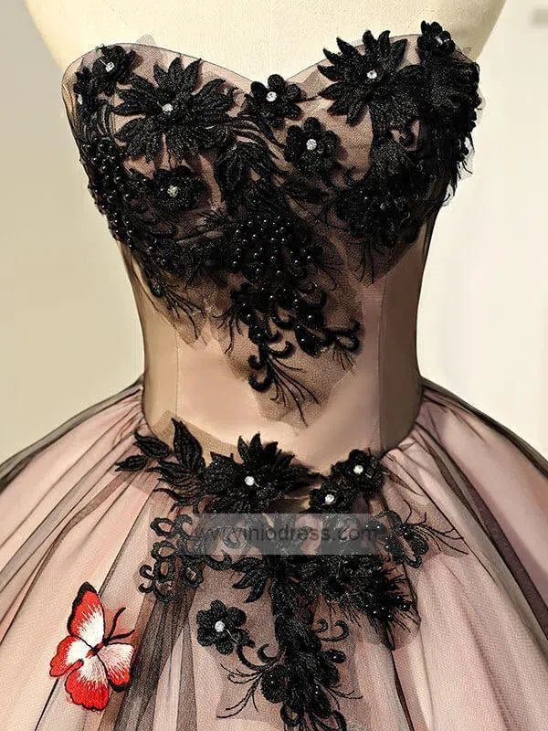 Strapless Black Beaded Quinceanera Dresses FD1465 viniodress-prom dresses 2025 -Viniodress-Black-Custom Size-