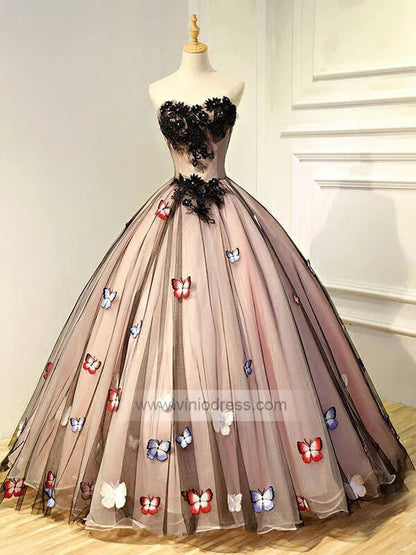 Strapless Black Beaded Quinceanera Dresses FD1465 viniodress-prom dresses 2025 -Viniodress-Black-Custom Size-