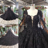 Strapless Black Lace Ball Gown with Long Cape FD1926 viniodress-wedding dresses-Viniodress-Viniodress