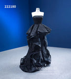 Prom Dress 2025 Strapless Black Ruffle Pageant Dresses High Low Formal Gowns 222180-unique prom dresses-Black-Custom Size-Viniodress