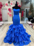 Strapless Blue Mermaid Prom Dresses Ruffled Formal Gown FD4058