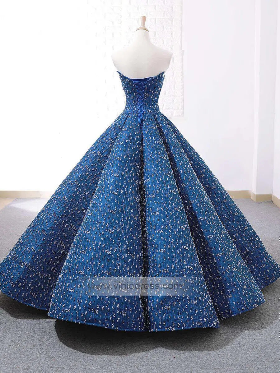 Strapless Blue Prom Dresses Beaded Formal Gowns FD1117 viniodress-prom dresses-Viniodress-Viniodress