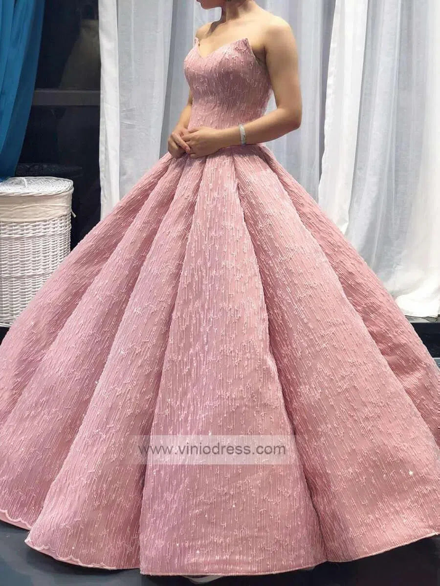 Strapless Blue Prom Dresses Beaded Formal Gowns FD1117 viniodress-prom dresses-Viniodress-Pink-Custom Size-Viniodress