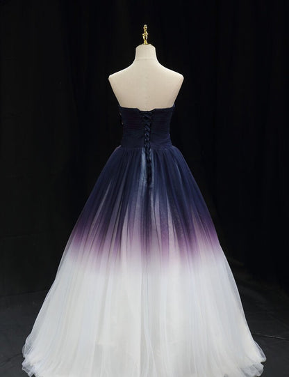 Strapless Blue White Ombre Tulle Prom Dresses FD2624 – Viniodress
