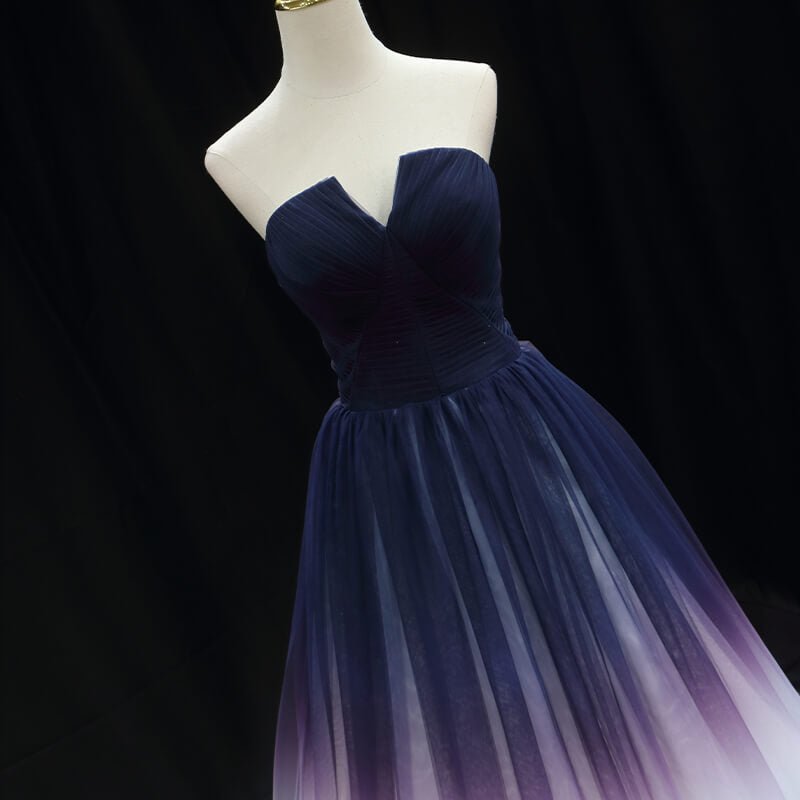Strapless Blue White Ombre Tulle Prom Dresses FD2624 – Viniodress