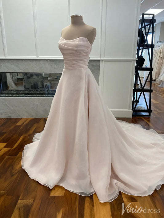 Strapless Blush Organza Wedding Dress with Draped Bodice – VW2554-wedding dresses 2025 -Viniodress-Blush-Custom Size-
