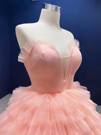 Strapless Blush Pink Quince Dresses Ruffled Princess Ball Gowns viniodress-Quinceanera Dresses 2025 -Viniodress-As Picture-Custom Size-