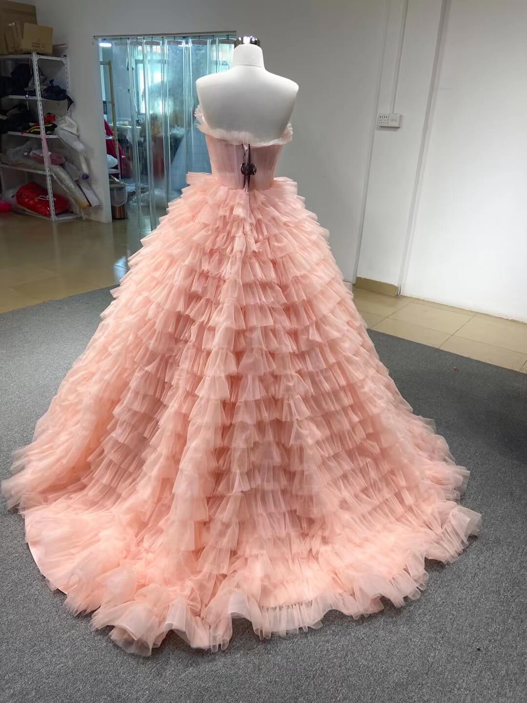 Prom Dress 2025 Strapless Blush Pink Quince Dresses Ruffled Princess Ball Gowns viniodress-unique Quinceanera Dresses-As Picture-Custom Size-Viniodress