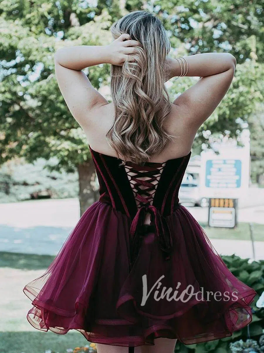 Short Prom Dresses 2025 Strapless Burgundy Homecoming Dresses Cheap SD1095-homecoming dresses-Viniodress-Burgundy-Custom Size-Viniodress