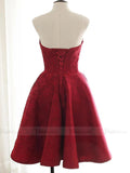 Short Prom Dresses 2025 Strapless Burgundy Lace Homecoming Dresses Short Cocketail Dress SD1217-homecoming dresses-Viniodress-Burgundy-Custom Size-Viniodress