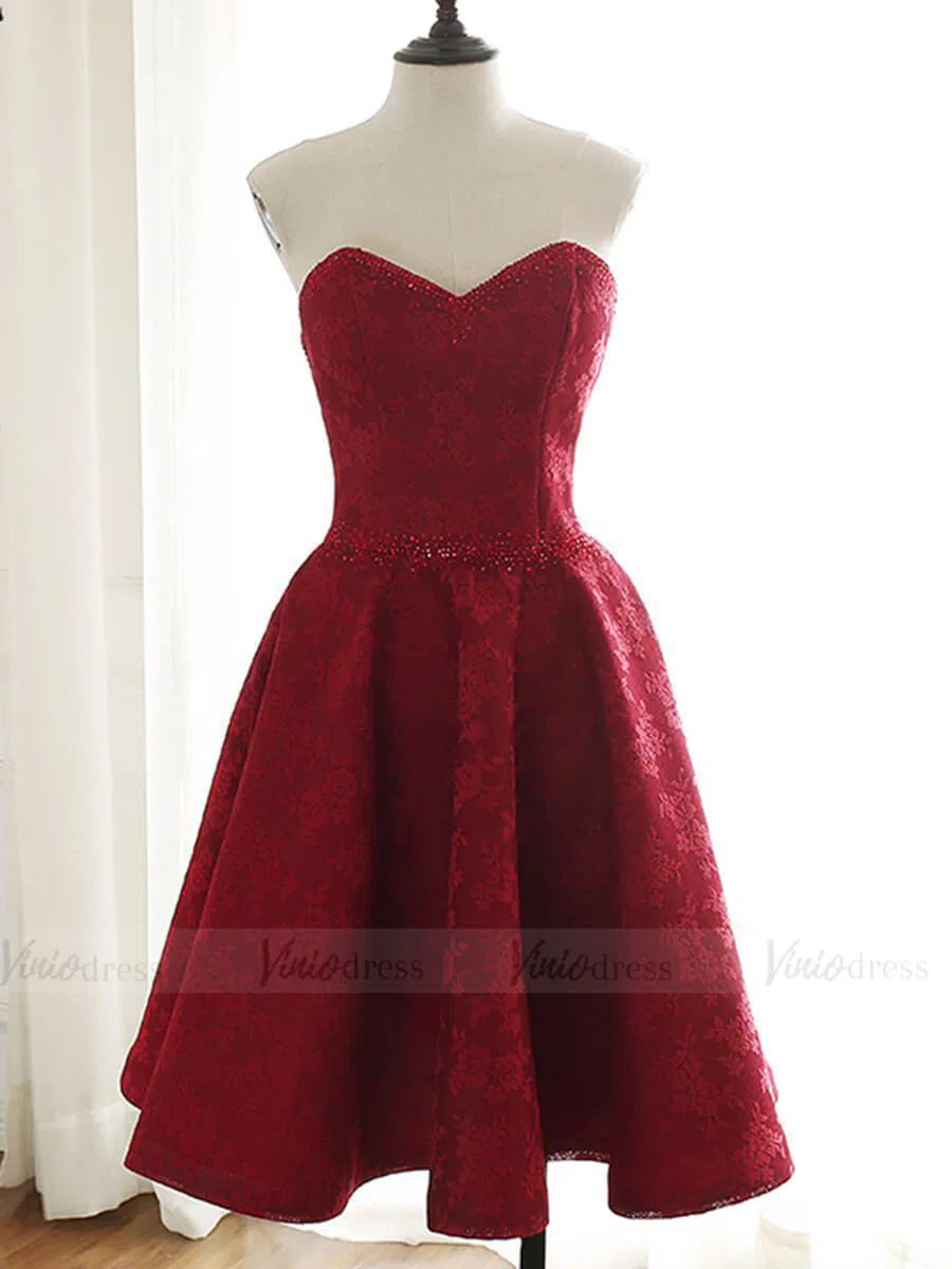 Short Prom Dresses 2025 Strapless Burgundy Lace Homecoming Dresses Short Cocketail Dress SD1217-homecoming dresses-Viniodress-Burgundy-Custom Size-Viniodress