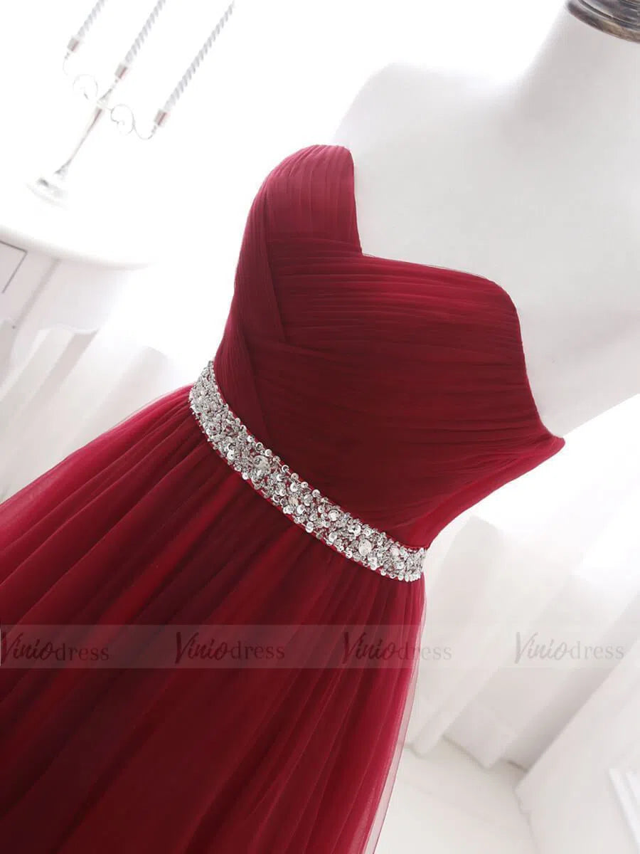 Strapless Burgundy Long Tulle Prom Dresses with Corset Back FD1623-prom dresses 2025 -Viniodress-Burgundy-Custom Size-