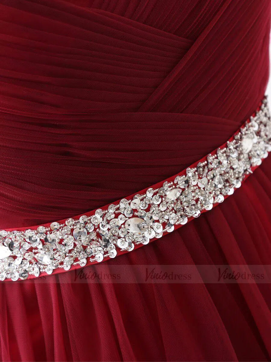 Strapless Burgundy Long Tulle Prom Dresses with Corset Back FD1623-prom dresses 2025 -Viniodress-Burgundy-Custom Size-
