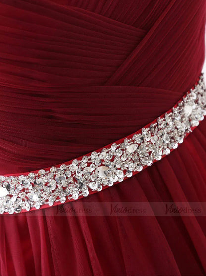 Strapless Burgundy Long Tulle Prom Dresses with Corset Back FD1623-prom dresses 2025 -Viniodress-Burgundy-Custom Size-