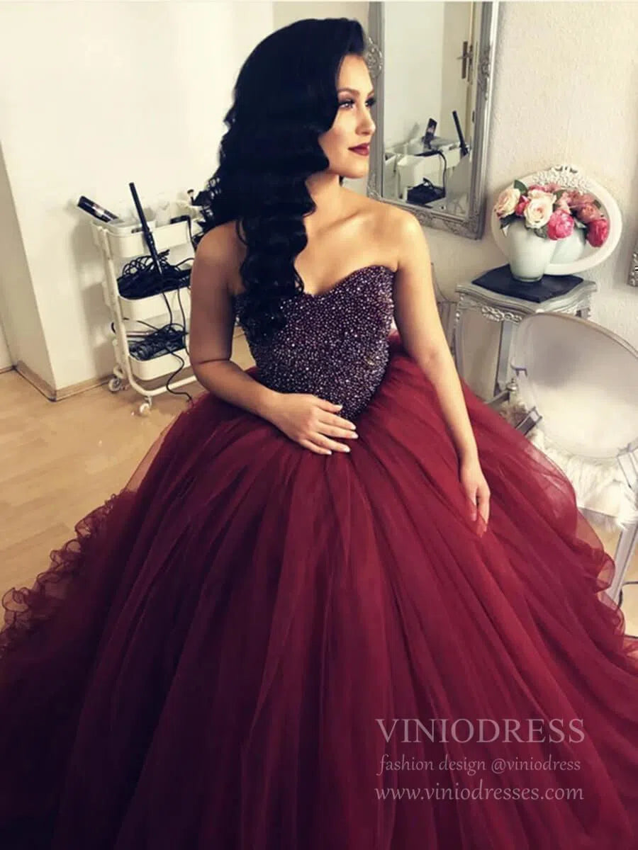 Prom Dress 2025 Strapless Burgundy Masquera Ball Gown Prom Dresses 2019 FD1653 viniodress-unique prom dresses-Burgundy-Custom Size-Viniodress