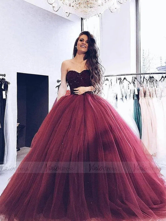 Prom Dress 2025 Strapless Burgundy Masquera Ball Gown Prom Dresses 2019 FD1653 viniodress-unique prom dresses-Burgundy-Custom Size-Viniodress