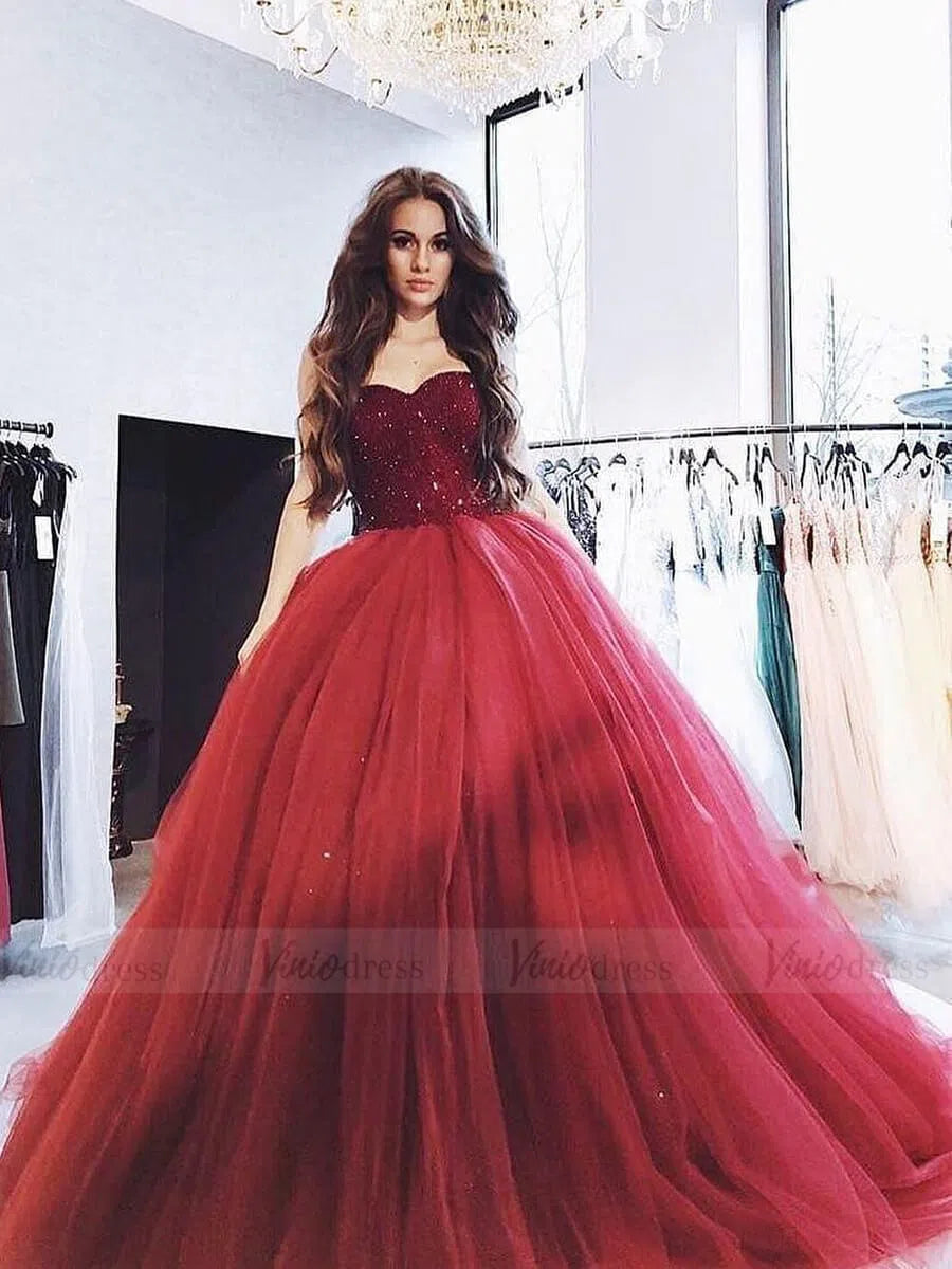 Prom Dress 2025 Strapless Burgundy Masquera Ball Gown Prom Dresses 2019 FD1653 viniodress-unique prom dresses-Rose Red-Custom Size-Viniodress