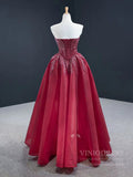 Prom Dress 2025 Strapless Burgundy Prom Dresses Beaded Sweetheart Formal Dress FD2425-unique prom dresses-As Picture-Custom Size-Viniodress