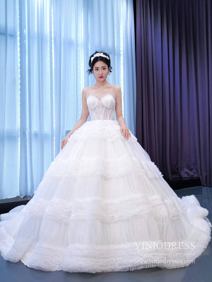 Strapless Celebrity Dress Tulle Sweet 16 Ball Gown Wedding Dresses 67372-wedding dresses 2025 -Viniodress-Ivory-Custom Size-
