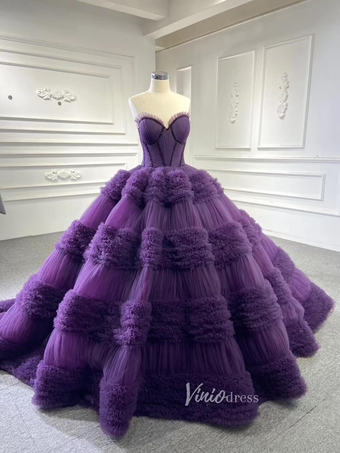 Strapless Celebrity Dress Tulle Sweet 16 Ball Gown Wedding Dresses 67372-wedding dresses 2025 -Viniodress-Purple-Custom Size-