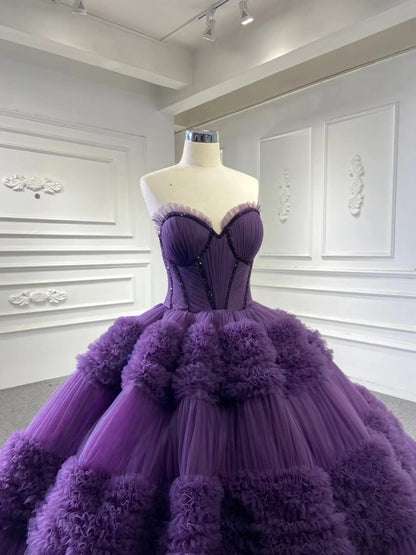 Strapless Celebrity Dress Tulle Sweet 16 Ball Gown Wedding Dresses 67372-wedding dresses 2025 -Viniodress-Purple-Custom Size-