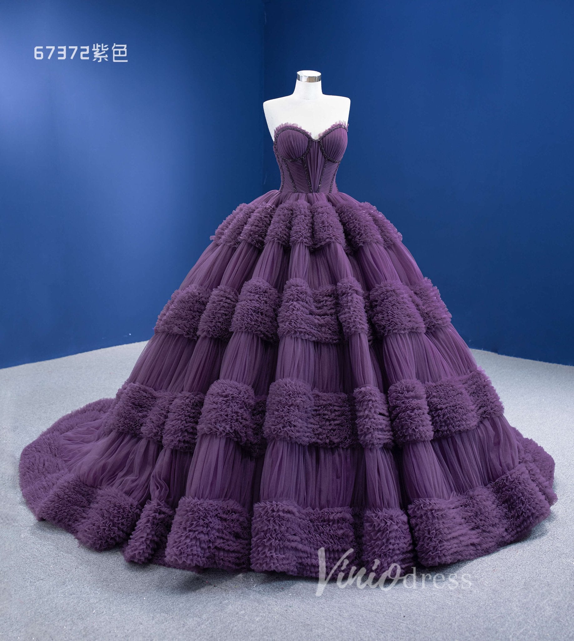 Strapless Celebrity Dress Tulle Sweet 16 Ball Gown Wedding Dresses 67372-wedding dresses 2025 -Viniodress-Purple-Custom Size-