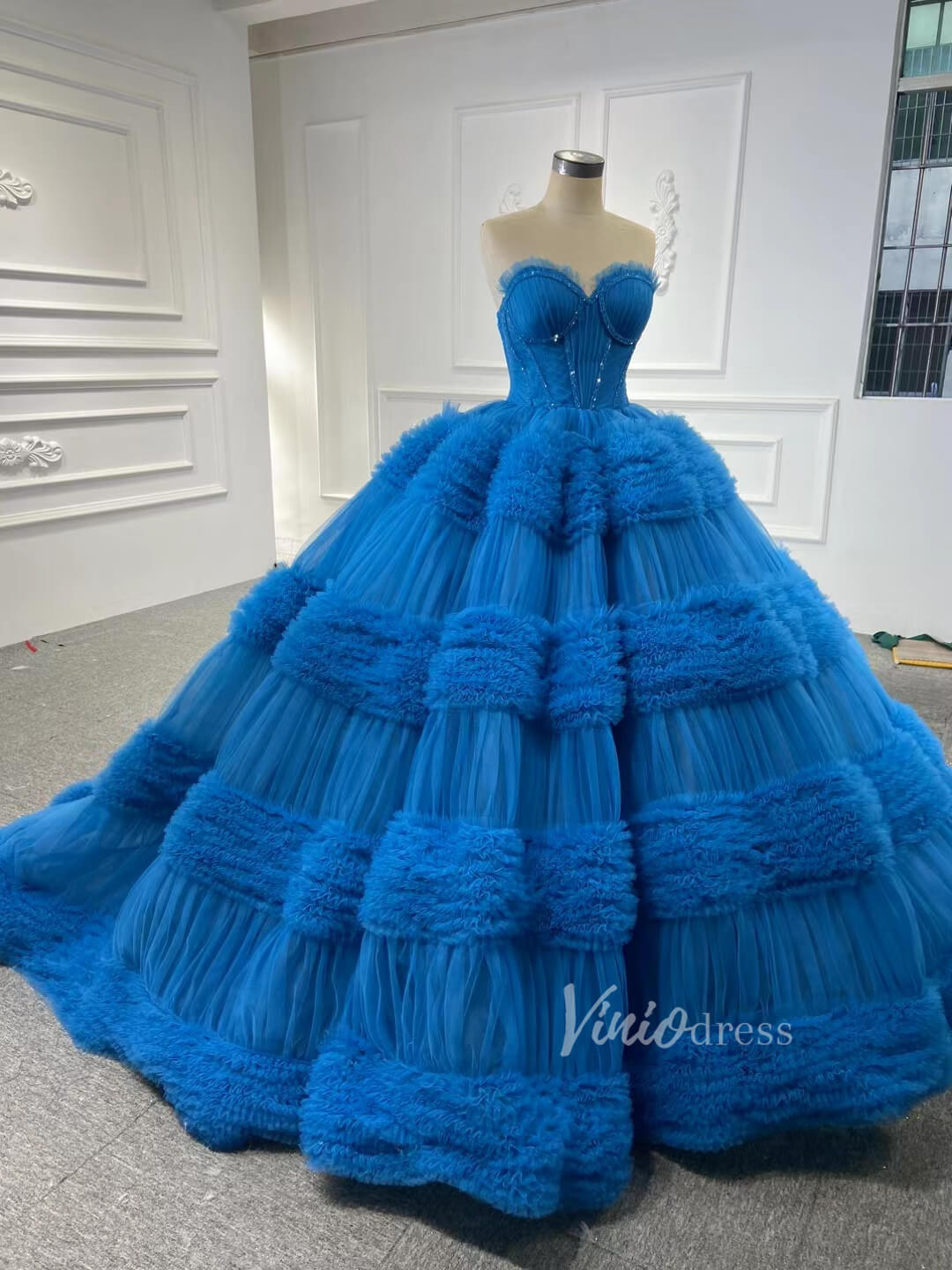 Strapless Celebrity Dress Tulle Sweet 16 Ball Gown Wedding Dresses 67372-wedding dresses 2025 -Viniodress-Purple-Custom Size-