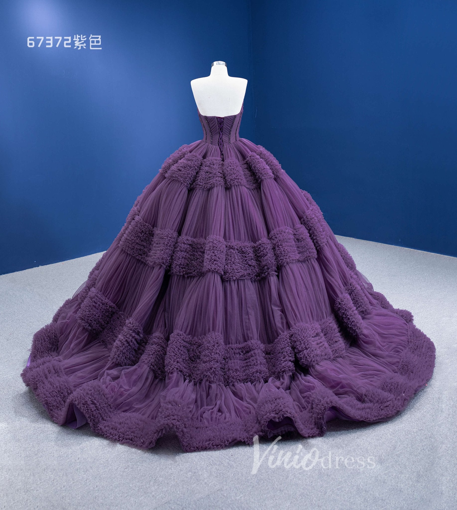 Strapless Celebrity Dress Tulle Sweet 16 Ball Gown Wedding Dresses 67372-wedding dresses 2025 -Viniodress-Purple-Custom Size-