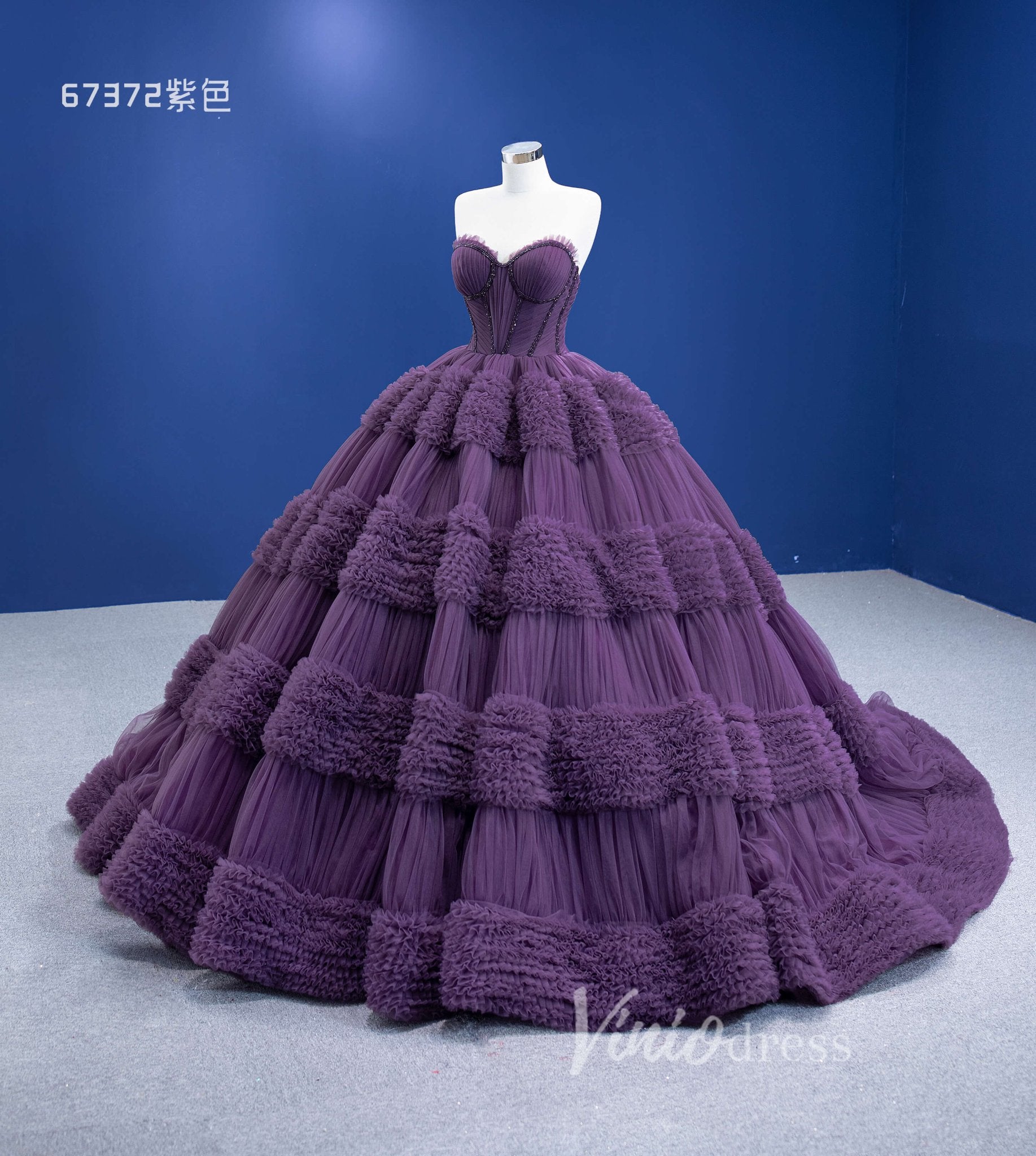 Strapless Celebrity Dress Tulle Sweet 16 Ball Gown Wedding Dresses 67372-wedding dresses 2025 -Viniodress-Purple-Custom Size-