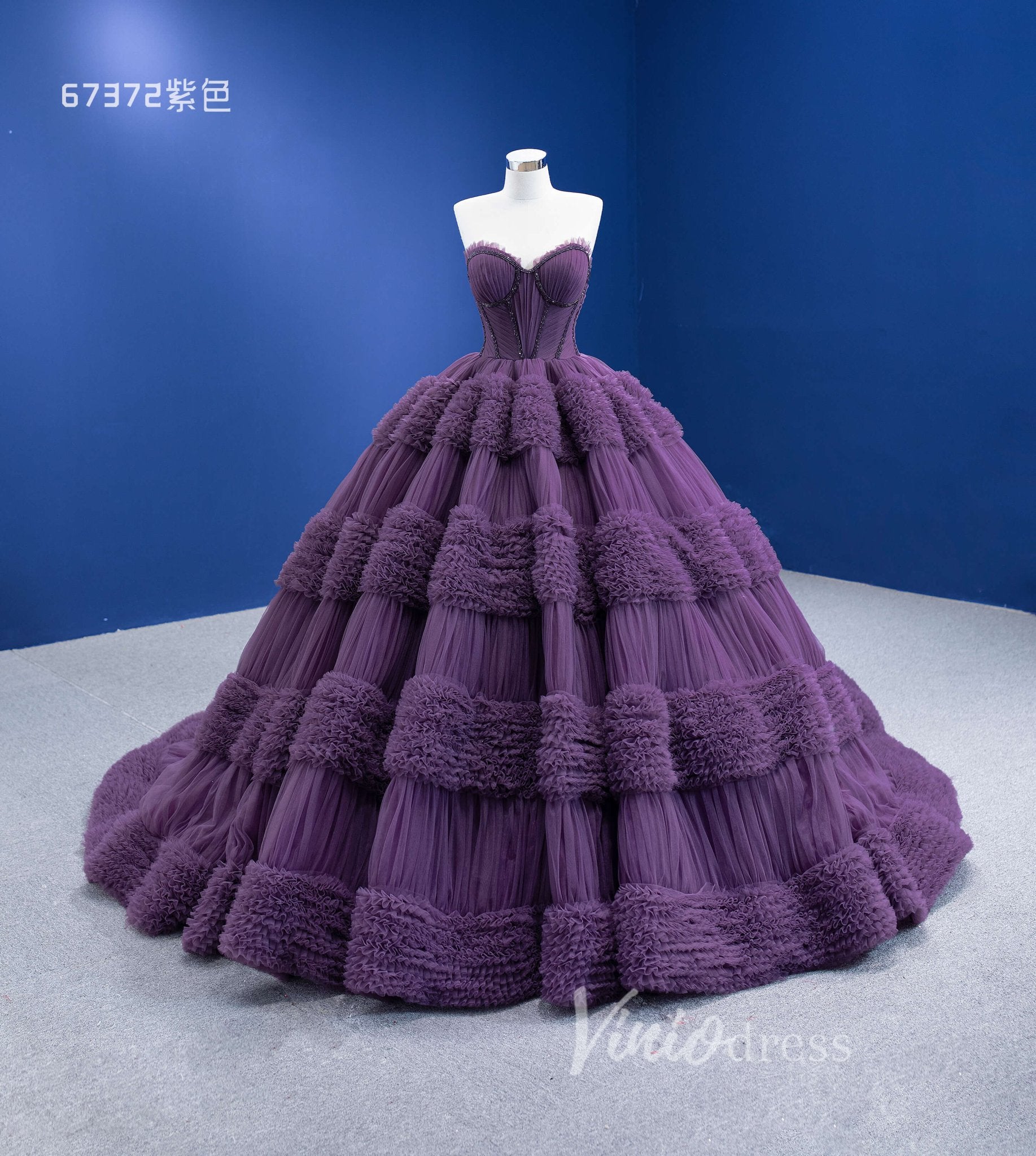 Strapless Celebrity Dress Tulle Sweet 16 Ball Gown Wedding Dresses 67372-wedding dresses 2025 -Viniodress-Purple-Custom Size-