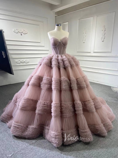 Strapless Celebrity Dress Tulle Sweet 16 Ball Gown Wedding Dresses 67372-wedding dresses 2025 -Viniodress-Purple-Custom Size-