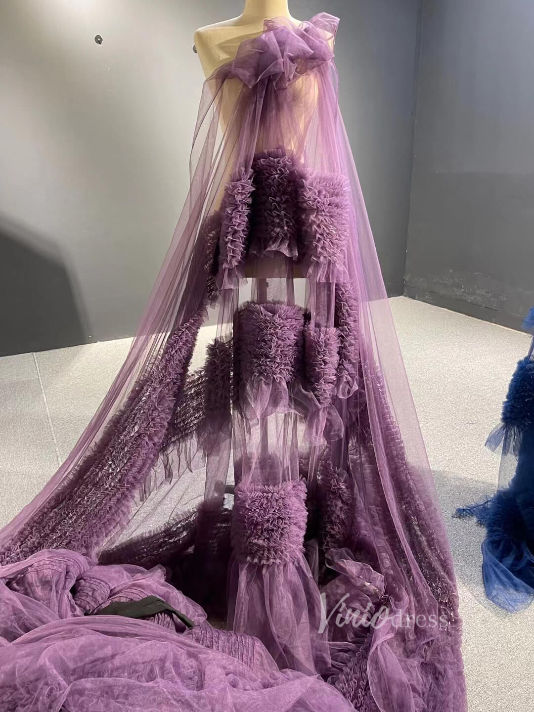 Strapless Celebrity Dress Tulle Sweet 16 Ball Gown Wedding Dresses 67372-wedding dresses 2025 -Viniodress-Purple-Custom Size-