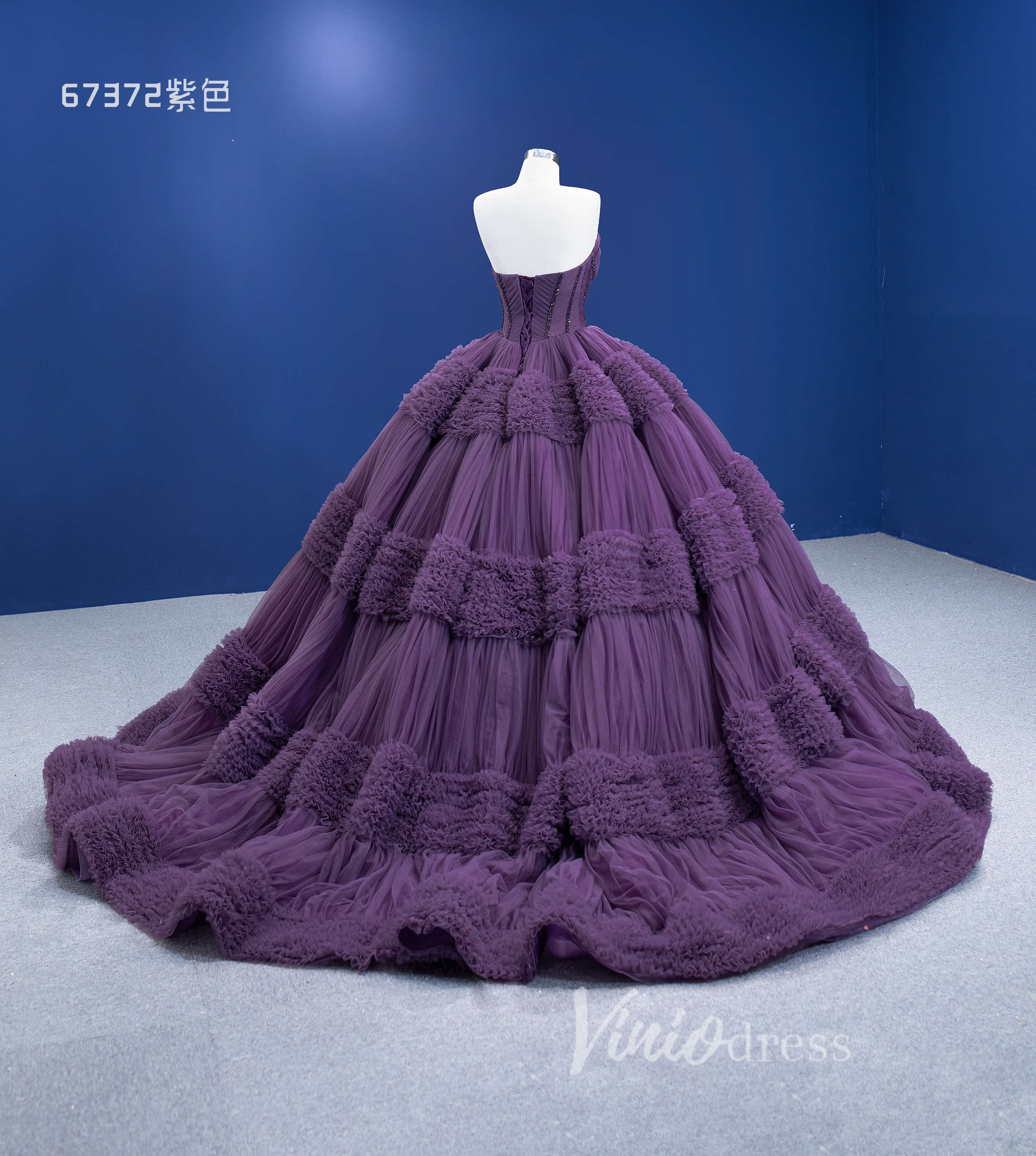 Prom Dress 2025 Strapless Celebrity Dress Tulle Sweet 16 Ball Gown Wedding Dresses 67372-unique wedding dresses-Purple-Custom Size-Viniodress