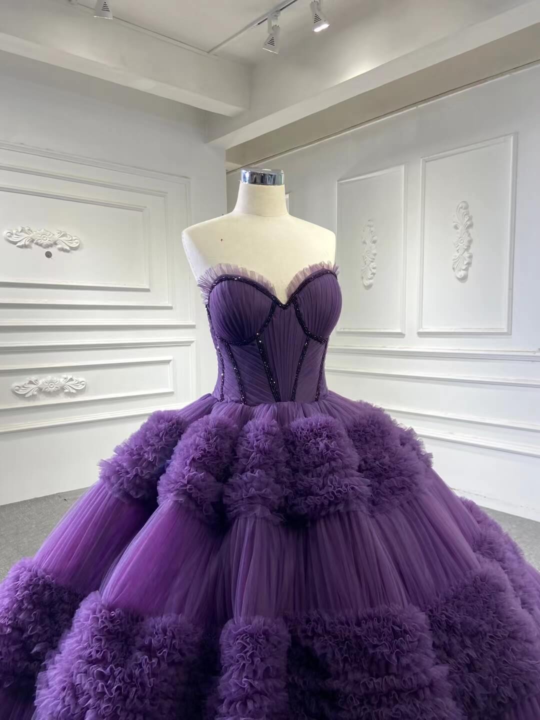 Prom Dress 2025 Strapless Celebrity Dress Tulle Sweet 16 Ball Gown Wedding Dresses 67372-unique wedding dresses-Purple-Custom Size-Viniodress