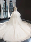 Strapless Champagne Cathedral Wedding Dresses VW1163-wedding dresses-Viniodress-Viniodress