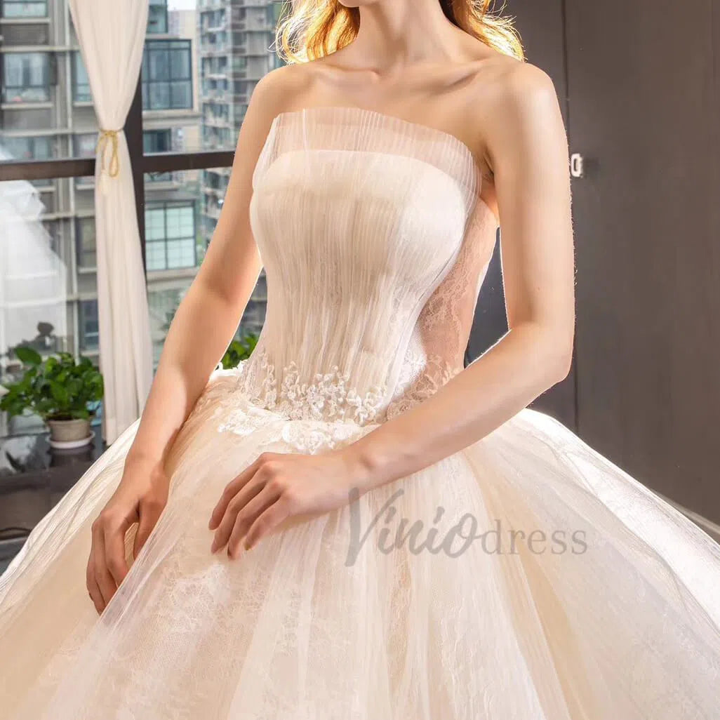 Strapless Champagne Cathedral Wedding Dresses VW1163-wedding dresses-Viniodress-Viniodress